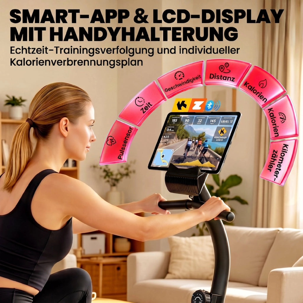 Cicloergometro da casa con 8 livelli di resistenza regolabile freno magnetico sensore battito display LCD ¨C Xylo ¨C con cinghie per piedi