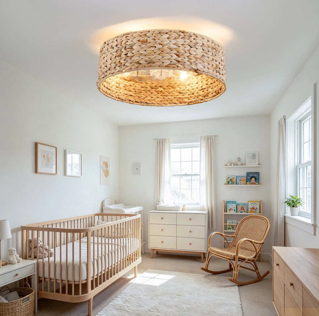 Ventilatore da soffitto con lampada 19 pollici in rattan; controllo Bluetooth e telecomando; rame