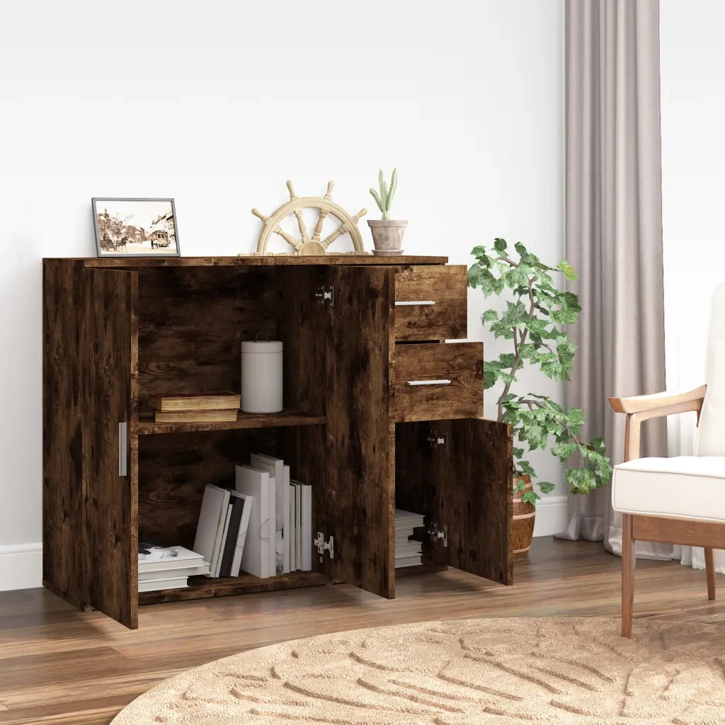Credenza Rovere Fumo 91x29,5x75 cm in Legno Multistrato 823274