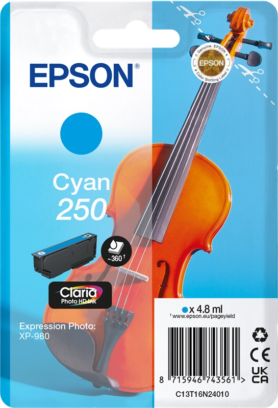 Epson 250 Violin Claria Photo HD cartuccia d'inchiostro 1 pz Originale Ciano