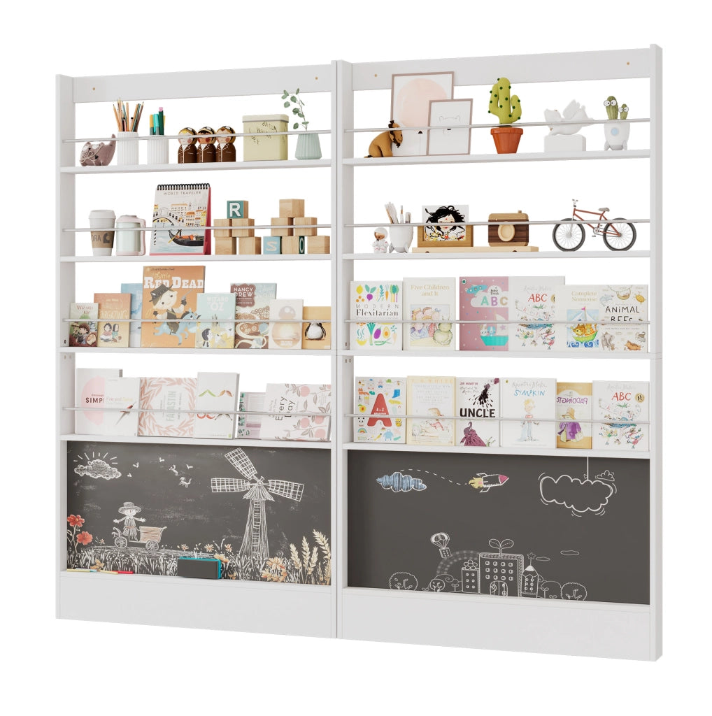 Libreria set da 2, 100 x 10 x 180 cm, MDF bianco, salvaspazio dietro la porta