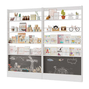 Libreria set da 2, 100 x 10 x 180 cm, MDF bianco, salvaspazio dietro la porta