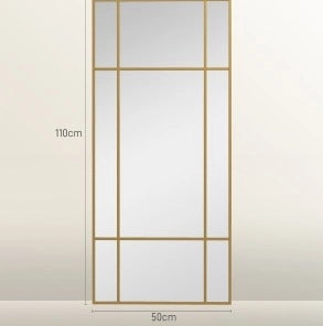 Specchio da parete ULEVR 110x50 cm con griglia decorativa e cornice in metallo dorata