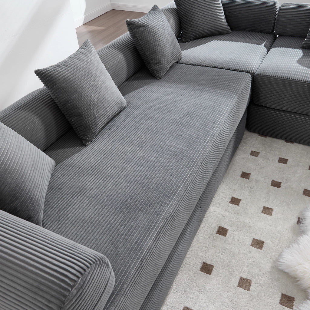 Divano modulare salvaspazio in velluto a coste grigio scuro con tasca laterale e funzione letto