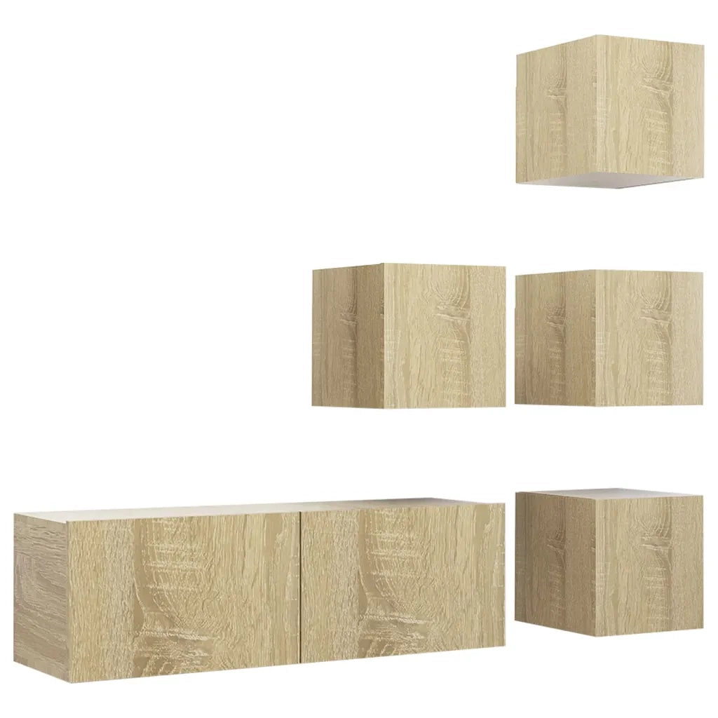 Set di Mobili Porta TV 5 pz Rovere Sonoma in Legno Multistrato 3079037