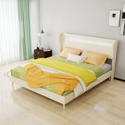 Letto basso 160x200 cm con testiera regolabile e LED multicolore; tessuto e metallo; beige