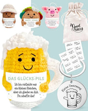 Set di regalo Bier Glücks-Pils Ingo composto da Positive Potato, contenitore regalo e pocket hug - Positive Potato, portafortuna esame, regalo di incoraggiamento, regalo di conforto