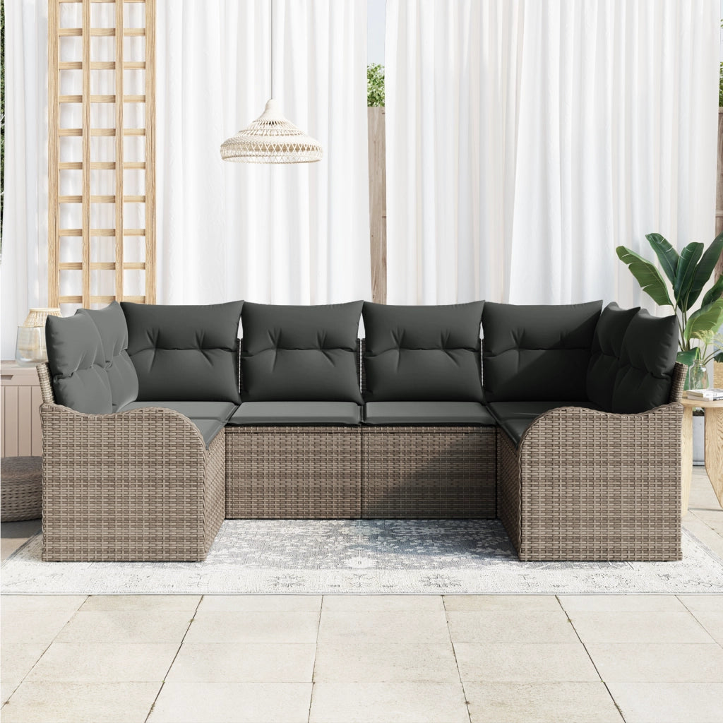 Set Divano da Giardino  6 Pezzi con Cuscini Grigio Polyrattan