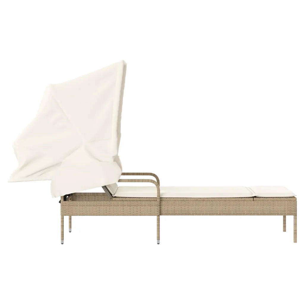 Lettino Prendisole | Sdraio da giardino | Lettino da sole con Baldacchino Beige in Polyrattan