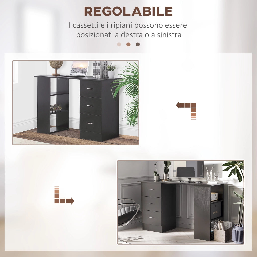 Scrivania PC con Ripiani e Cassetti ¨C zephmum ¨C Legno MDF, Nera, 120x49x72 cm