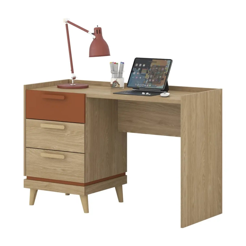 Scrivania scandinava NOKI – Rovere chiaro e moka – 3 cassetti di stoccaggio
