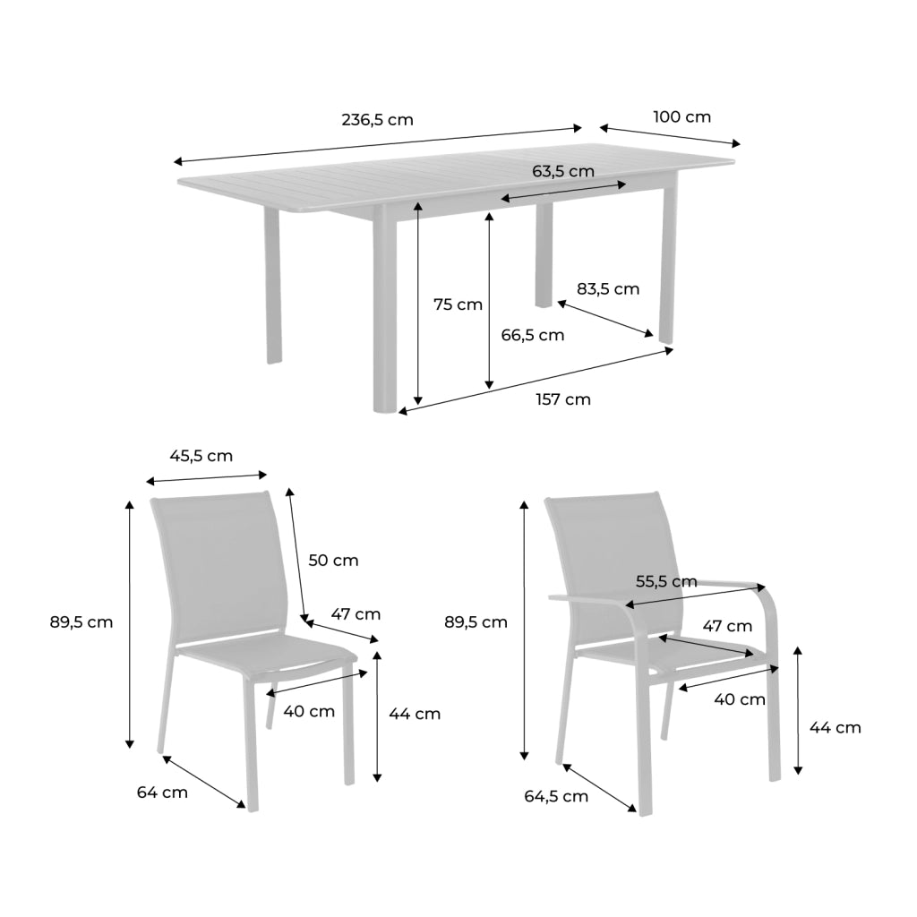 Set tavolo da giardino allungabile in alluminio con 8 sedie, antracite