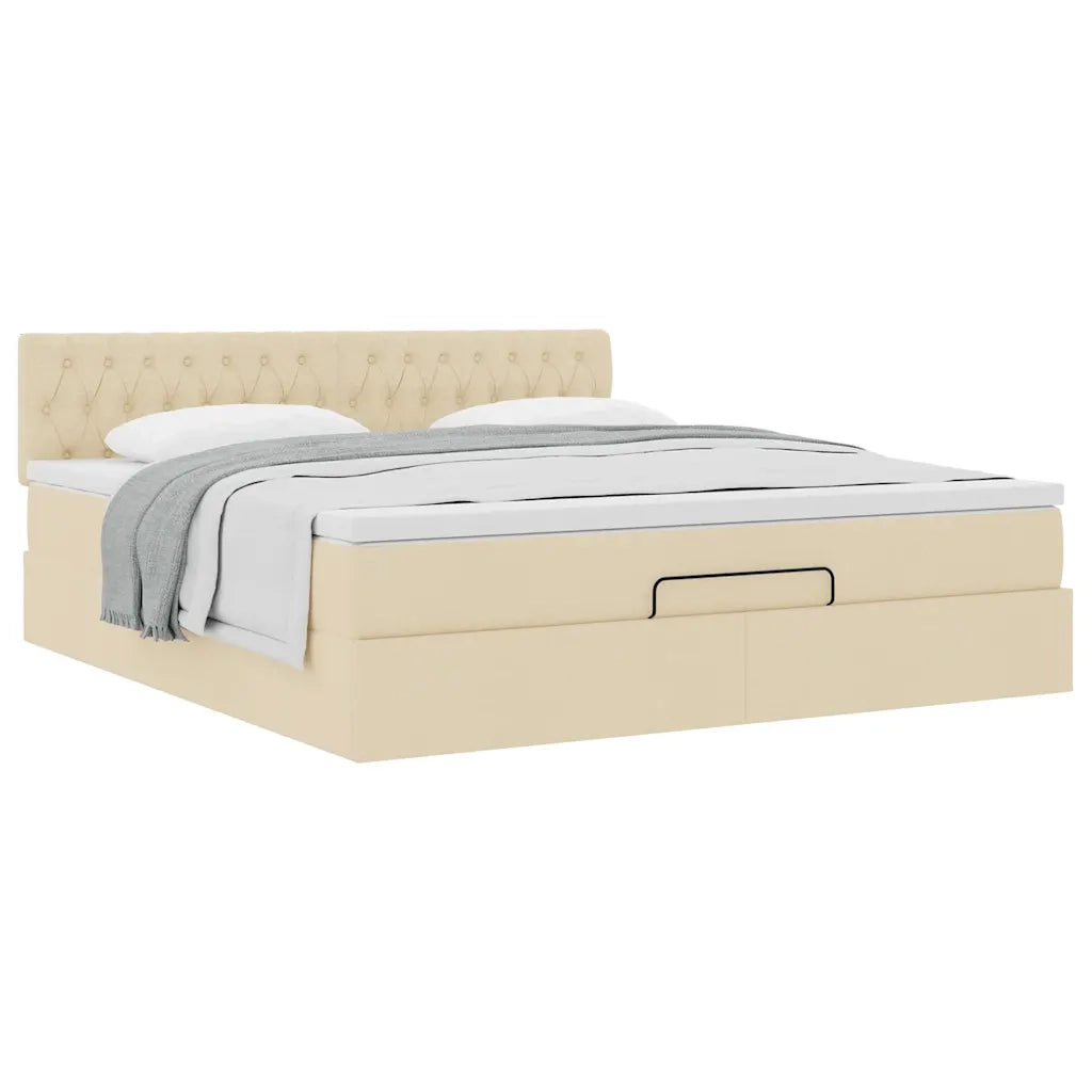Struttura Letto Pouf con Materasso Crema 160x200 cm in Tessuto 3311558