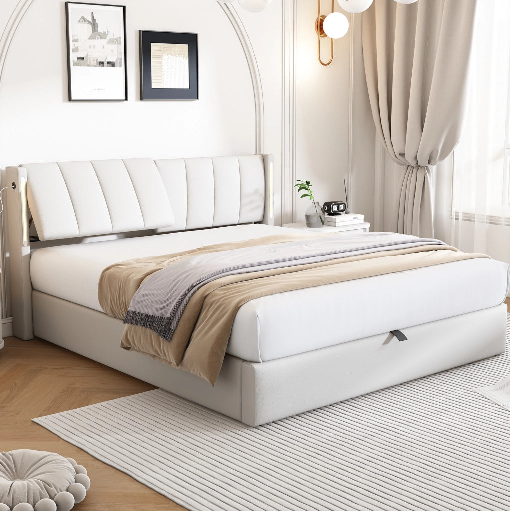 Letto imbottito 180x200 cm con LED, USB ricaricabile e vano contenitore