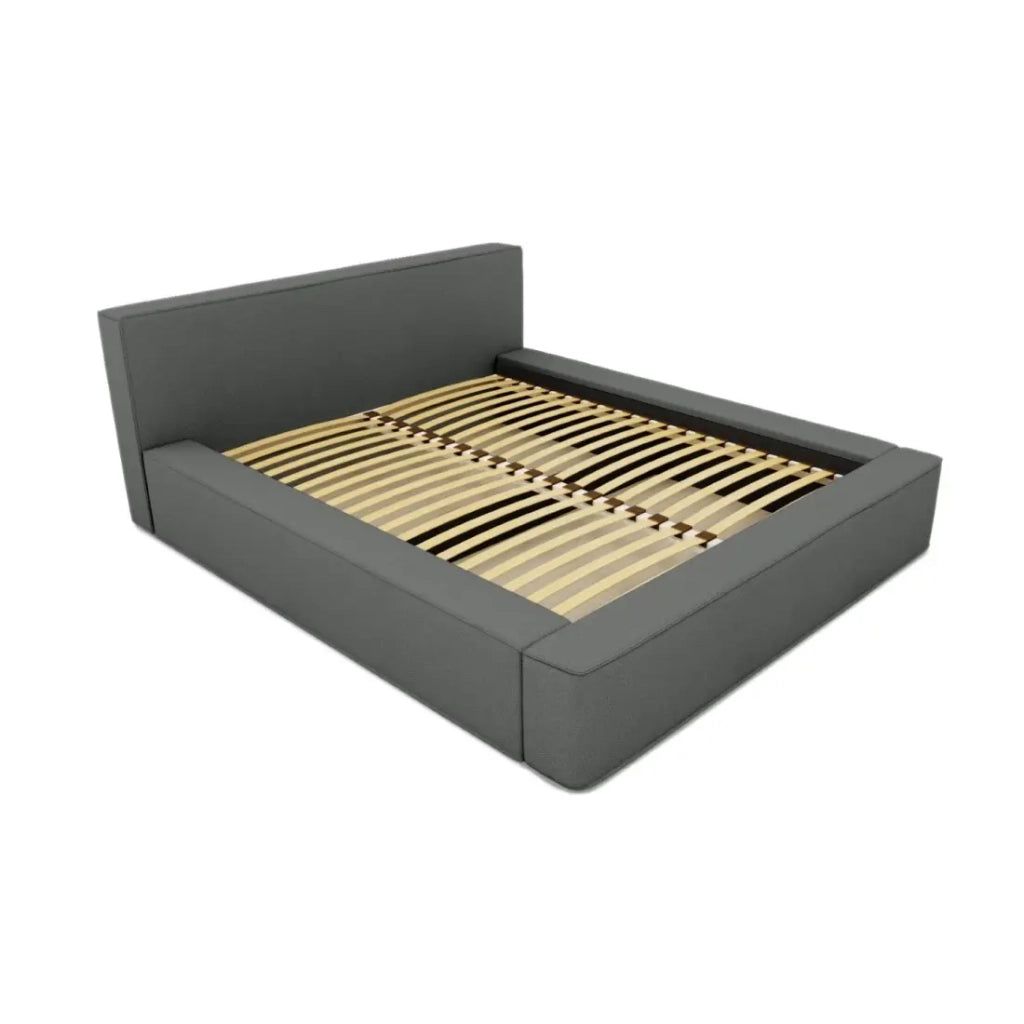 Letto contenitore VELORA – Ardesia bouclé – 140x200 cm – Tessuto velluto morbido – Rete sollevabile – Spazio di stoccaggio integrato