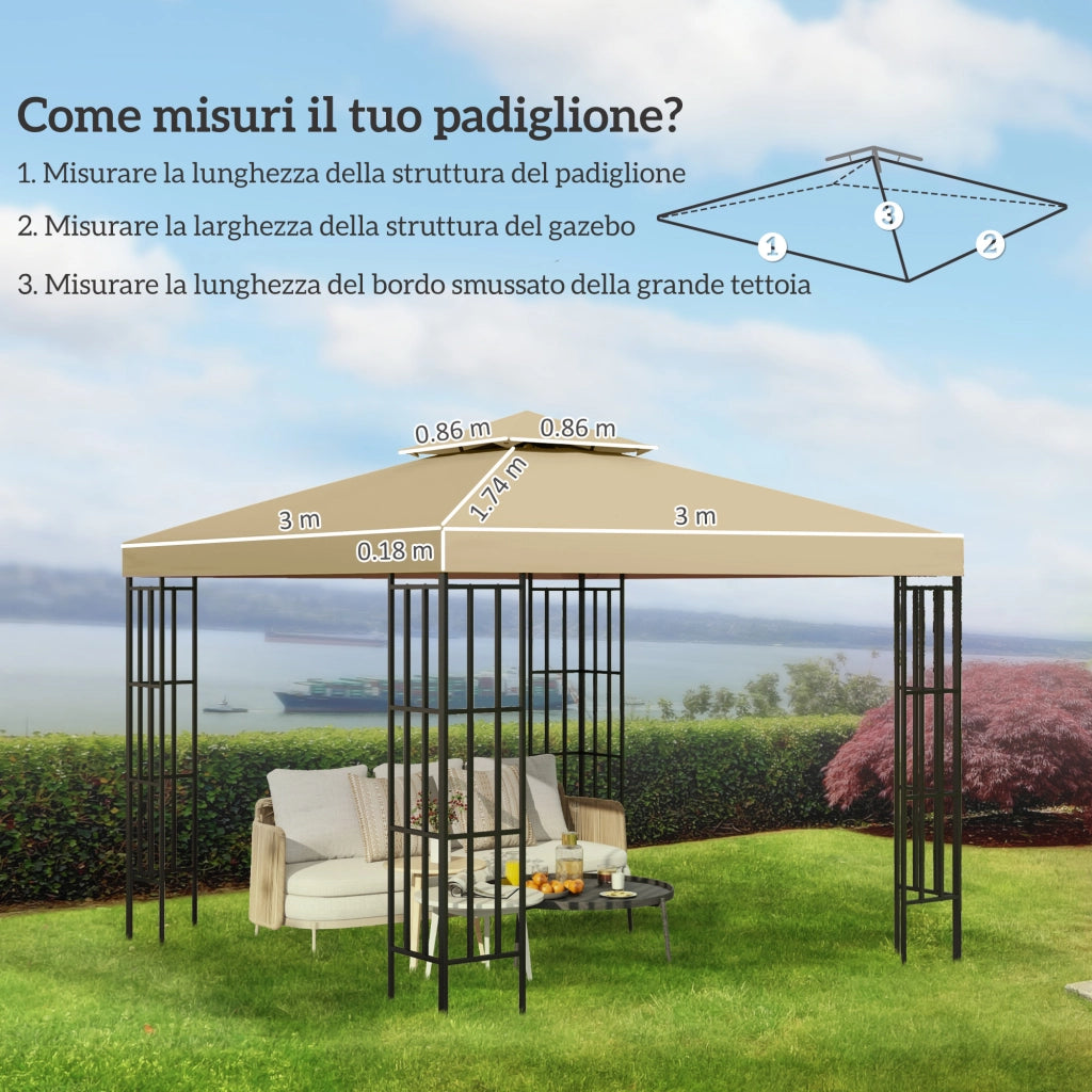 Tetto di Ricambio per Gazebo 3x3 m a 2 Livelli e Resistente ai Raggi UV Beige