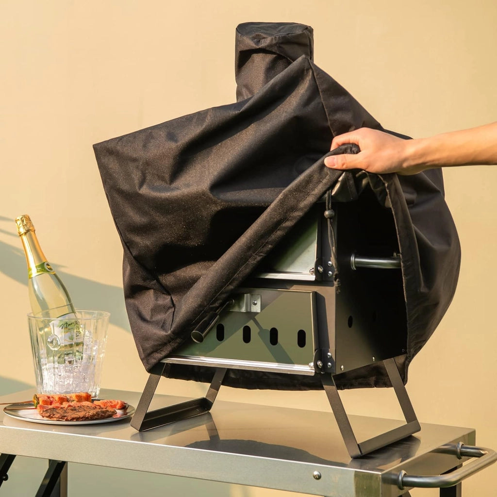 Forno per pizza aperto per esterni, 2 sezioni, 600°C, Forno in Legno portatile in Acciaio inossidabile, Mini Forno con Pizza, Spatola per Pizza, Griglia Coperchio impermeabile