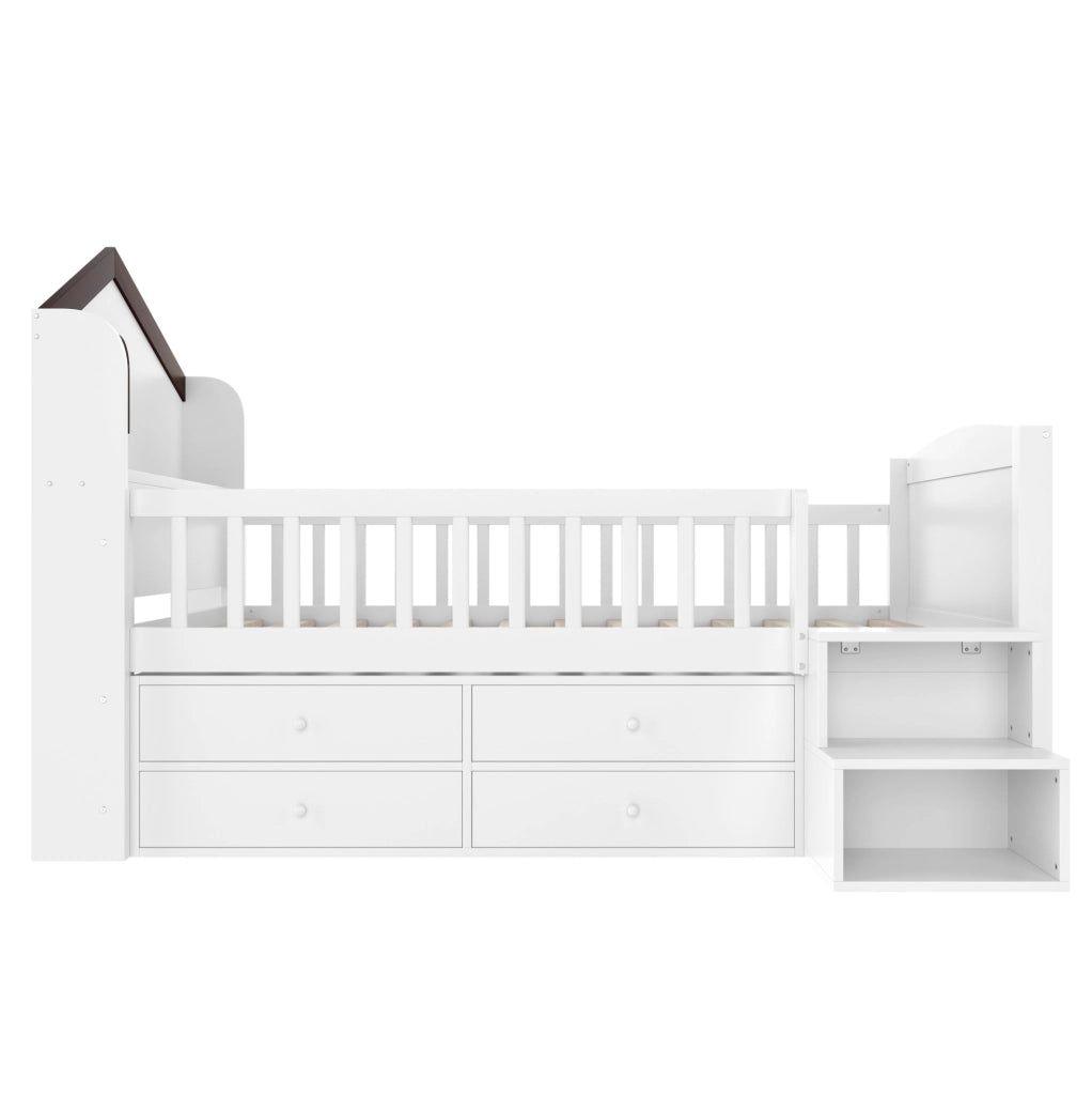 Letto a soppalco 90x200 cm con LED e spazio portaoggetti in legno bianco