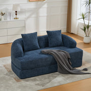 Divano letto a due posti convertibile con due cuscini in ciniglia blu navy compatto moderno per soggiorno e camera ospiti