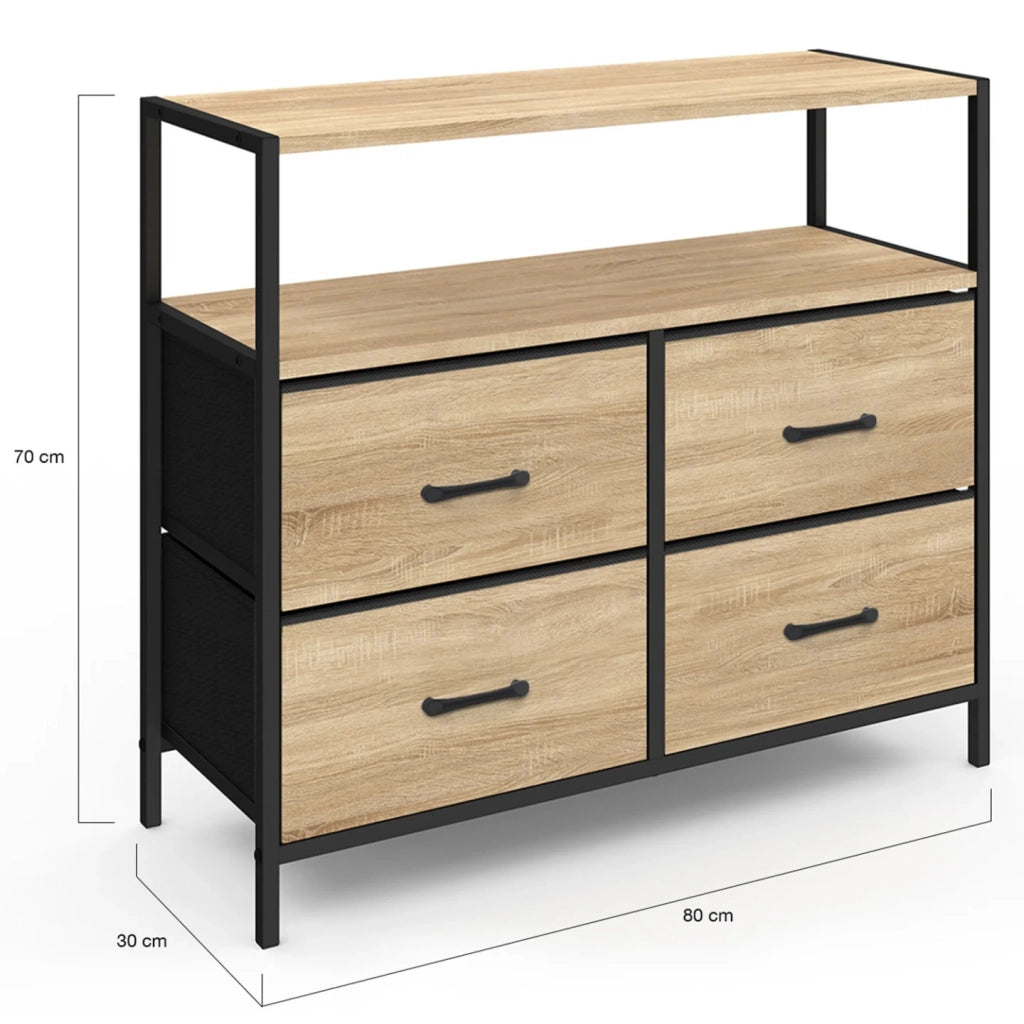 IDMarket - UTAH Cajonera de tela de 4 cajones 80 cm mueble de almacenaje de diseño industrial