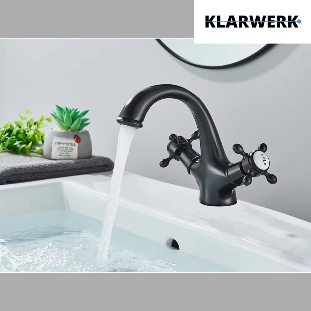 EVA | Rubinetto da bagno vintage nero opaco | per lavello retrò in acciaio inossidabile premium | Miscelatore gastronomico per hotel 2 attacchi
