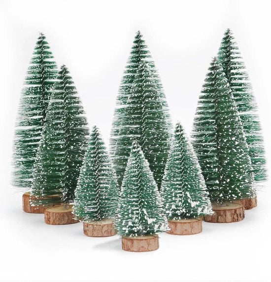 Alberi di Natale Miniaturetti con Effetto Neve - 3 Dimensioni 10/15/20 cm - Decorazione di Natale Piccola per Tavolo, Vetrine, Negozio, Fai da Te