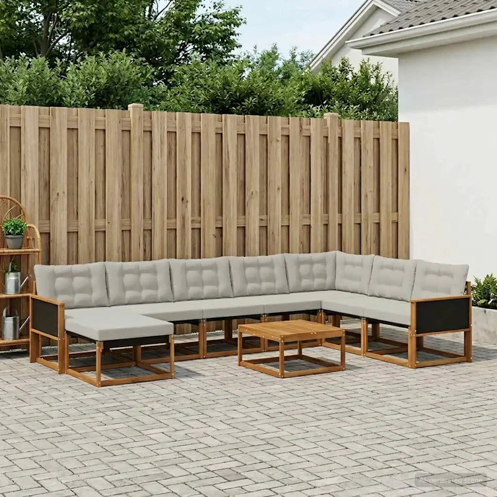 Set di divani da esterno 9 pcs Naturale e Grigio Chiaro