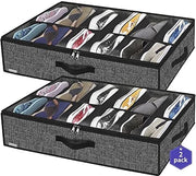 Set di sostegni per scarpe a due pezzi con finestra trasparente - rastrelliera per scarpe con 12 contenitori, adatta per spazio di archiviazione sotto il letto, tessuto in lino nero.