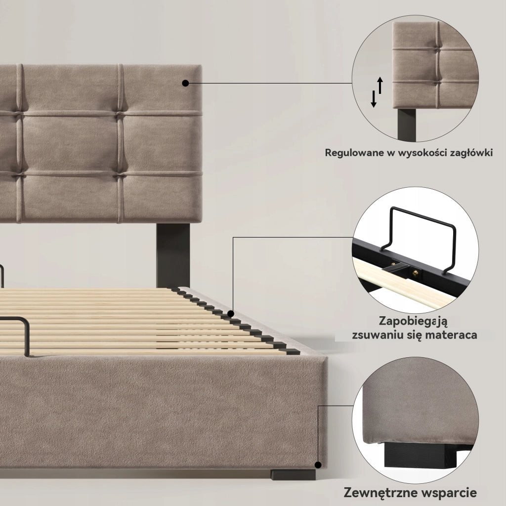 Letto singolo 90x200 - Xylo - Idraulico con contenitore, grigio chiaro