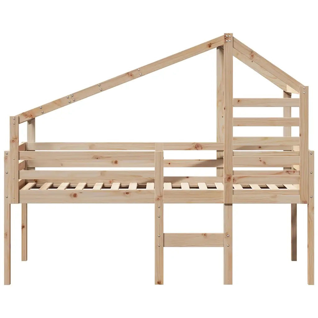 Letto a Soppalco con Tetto 90x190 cm Legno Massello di Pino
