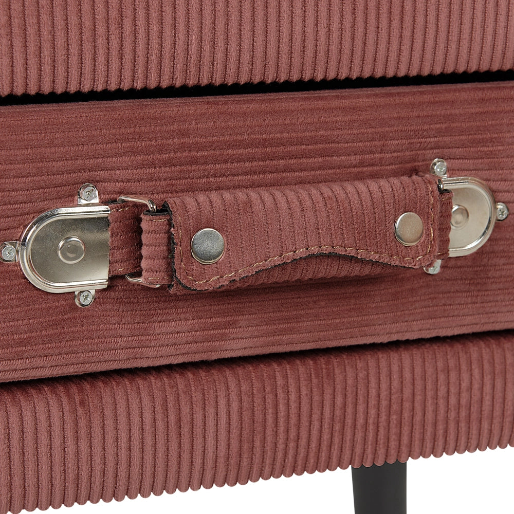 Tavolino con contenitore rosa gambe nere in velluto a coste 46 x 50 x 35 cm Valigia