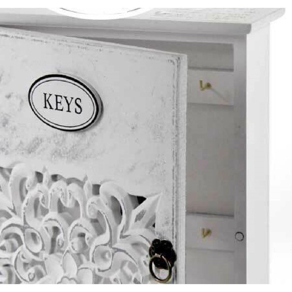 Trade Shop - Cassetta Porta Chiavi Box In Legno Da Parete 20 X 6 X 26 Cm Decoro Keys 784712 -