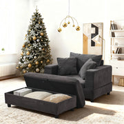 Chaise longue con contenitore e 3 cuscini per soggiorno e camera, in metallo e legno grigio, 107 × 74 × 57 cm