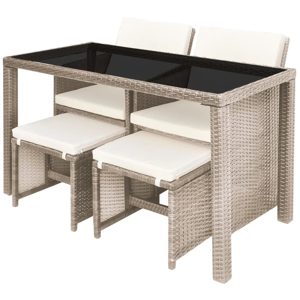Set da Pranzo da Giardino 5 pz con Cuscini in Polyrattan Beige 42555