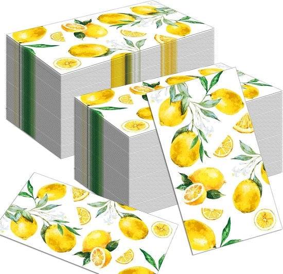 Serviette per tavola da pranzo e cocktail in carta gialla - Set di serviette per festa di compleanno per bambini - Decorazioni di frutta - Articoli da festa con motivo di agrumi