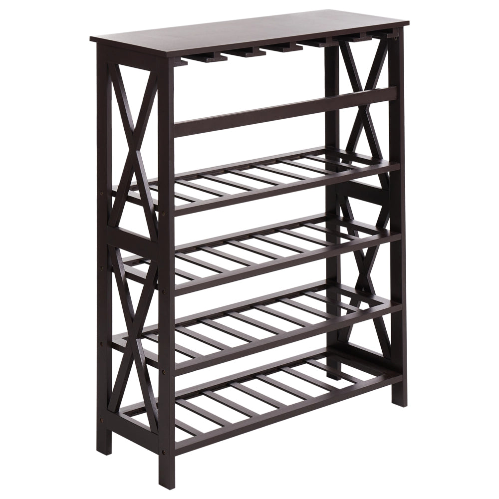 Portabottiglie classico in MDF marrone scuro elegante con gambe legno di pino