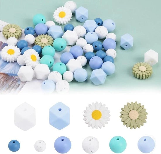 Set di 56 fiori di margherita in silicone a forma di cubo, pendenti a distanza per artigianato, accessori per chiavi, bracciali e collane.