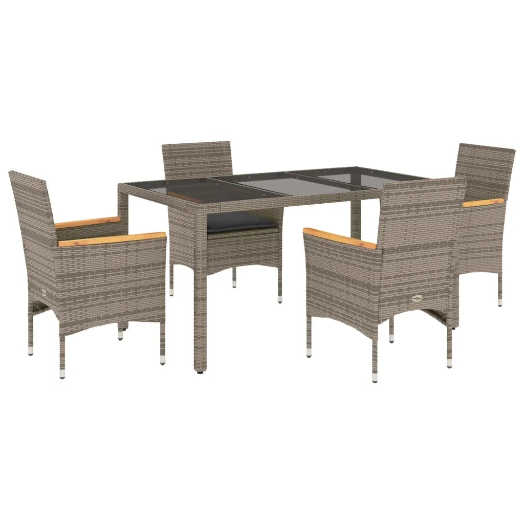Set da Pranzo da Giardino 5 pz con Cuscini Polyrattan e Vetro 3278653