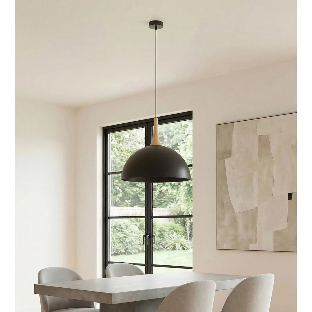 Lampada a sospensione Nautica in acciaio nero e legno