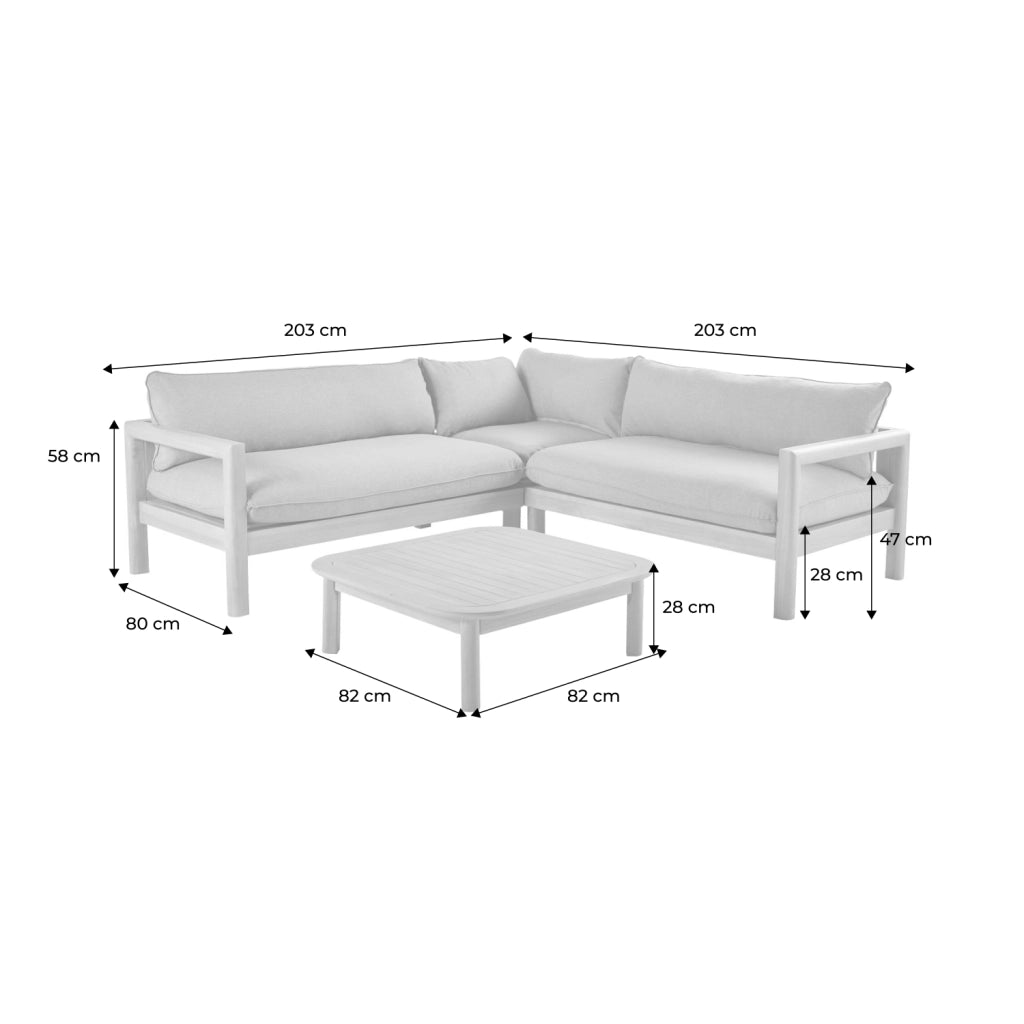 Salotto da giardino ad angolo in legno di acacia, 5 posti, beige
