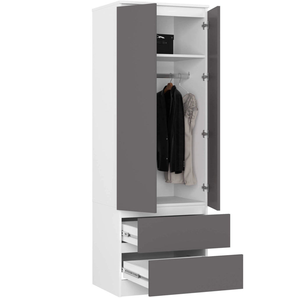 Armadio AKORD S60 Bianca 60 cm 2 ante 2 cassetti inserto frontale Grigio Grafite 60x51x180 cm