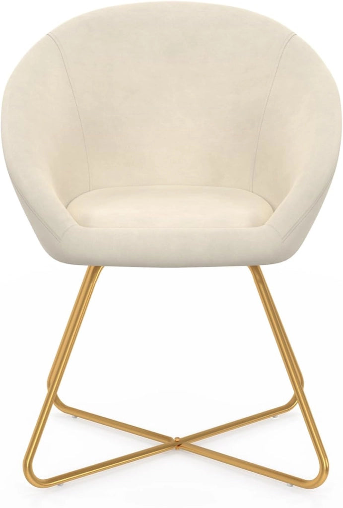 Poltrona rotonda ANGELINA in velluto beige con gambe incrociate dorate