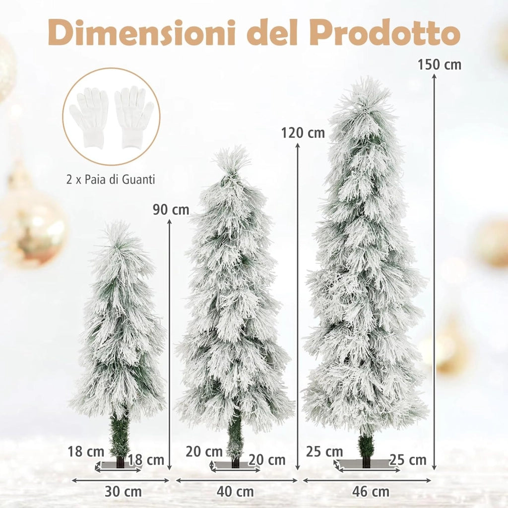 Set di 3 Alberi di Natale Artificiali, Alberi di Natale con Luci LED e Rami Densi e Realistici, Decorazione Natalizia per Casa, Ufficio e Negozio (Stile 4)