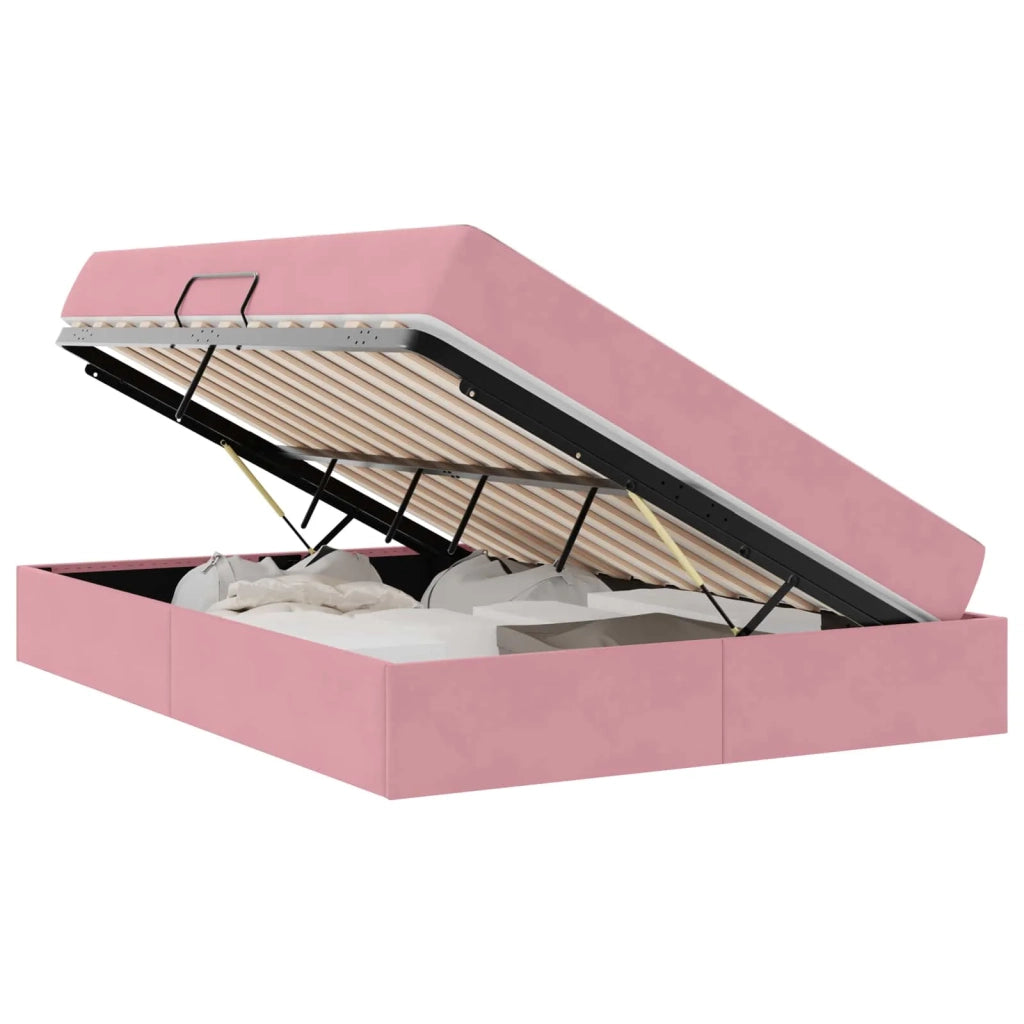 Letto con contenitore e materasso Rosa 140 x 200 cm Velluto 3399729