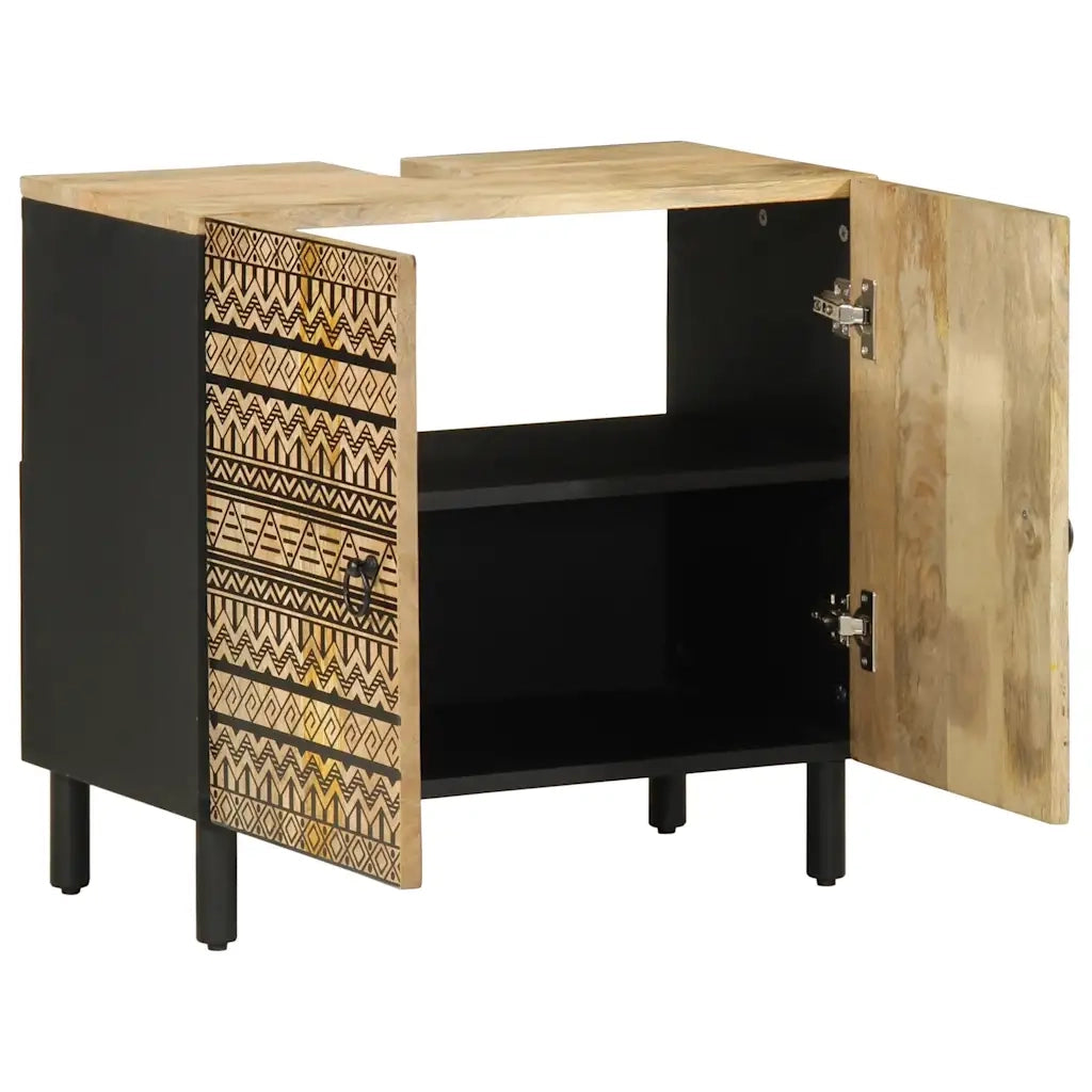 vidaXL Mobile Lavabo da Bagno Nero 62x33x58 cm Legno Massello di Mango