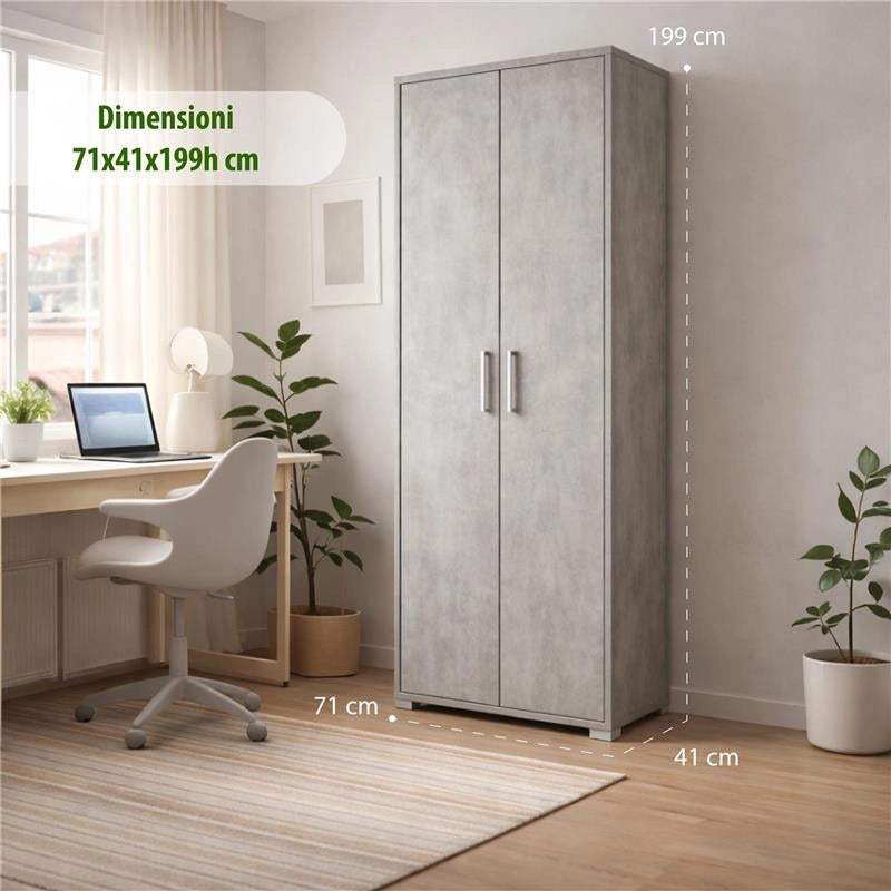 ARMADI DA ARREDO CON 2 ANTE DIMENSIONI 199X71X41 CM COLORE CEMENTO