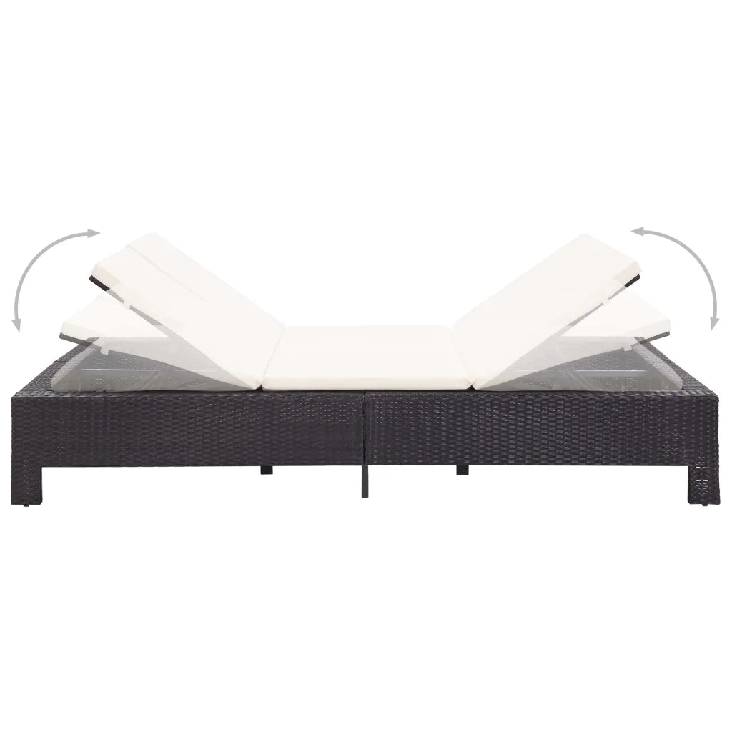 Lettino Prendisole a 2 Posti con Cuscino Nero in Polyrattan cod mxl 59746
