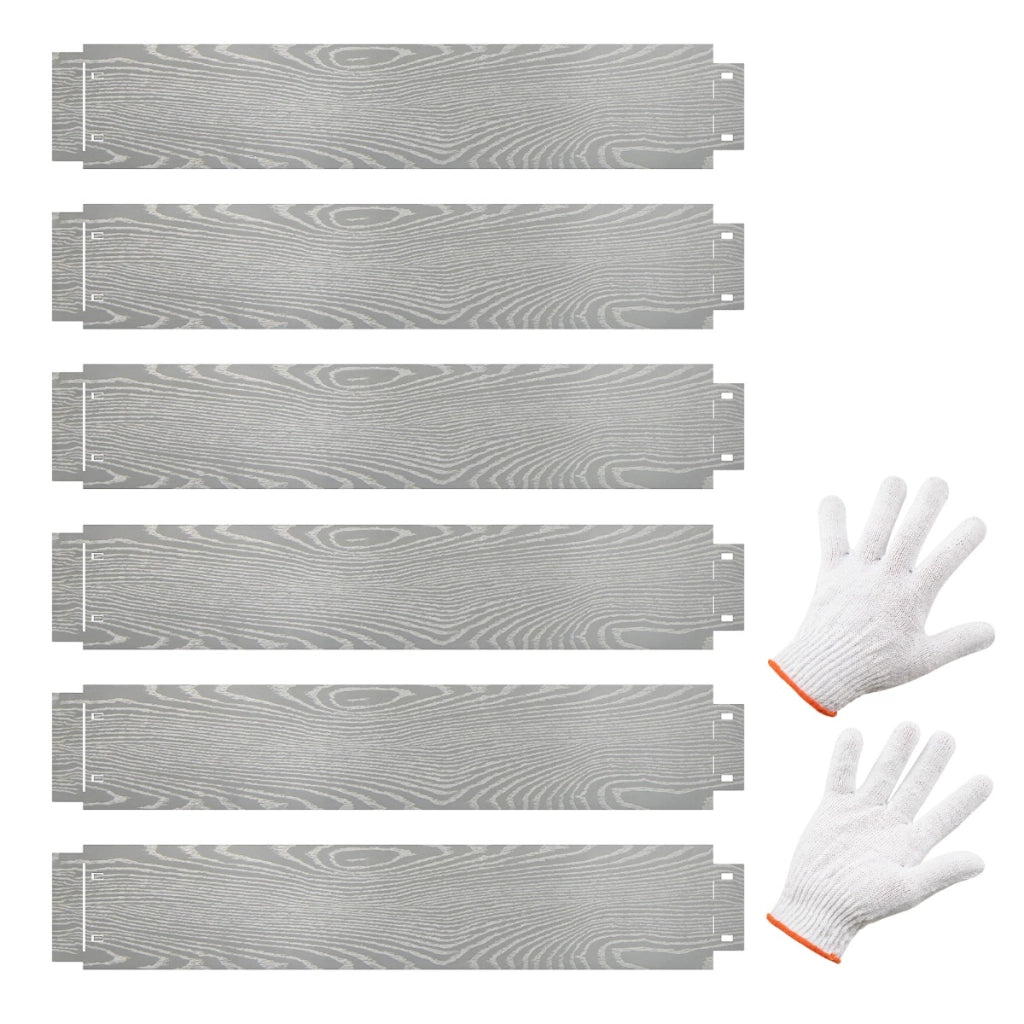 Bordo da giardino con un paio di guanti per aiola e forma regolabile, Set 6 pezzi bordatura da giardino in metallo zincato Argento-Fioriere