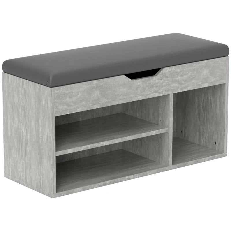 SCARPIERA SALVASPAZIO IMBOTTITA A 3 RIPIANI APERTI CON SPAZIO A SCOMPARSA, IN LEGNO, 80X30X45 CM, NERO E GRIGIO