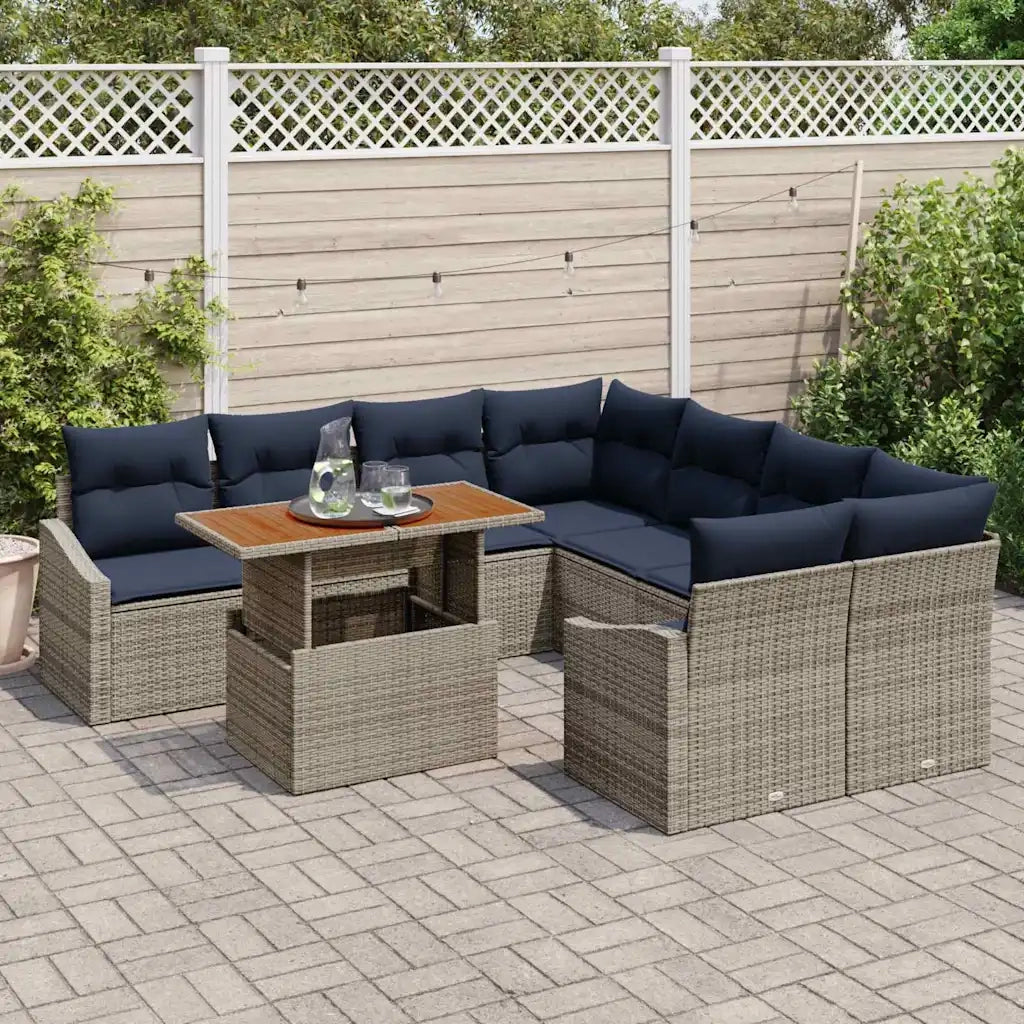 Set Divano da Giardino 9 pcs Grigio Poly Rattan 3358558